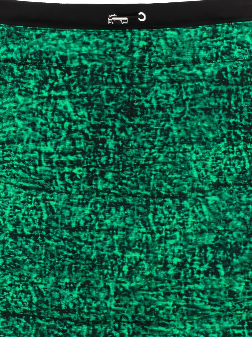 Moncler Textured Green Mini Skirt With Black Waistband And A-Line Silhouette