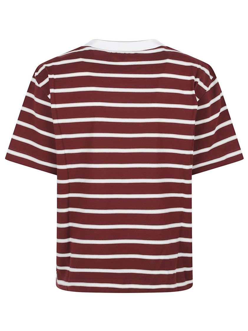 Brunello Cucinelli Cropped Red And White Striped T-Shirt