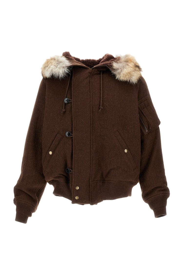 Kaptain Sunshine Brown Zip-Up Coat With Fur Collar