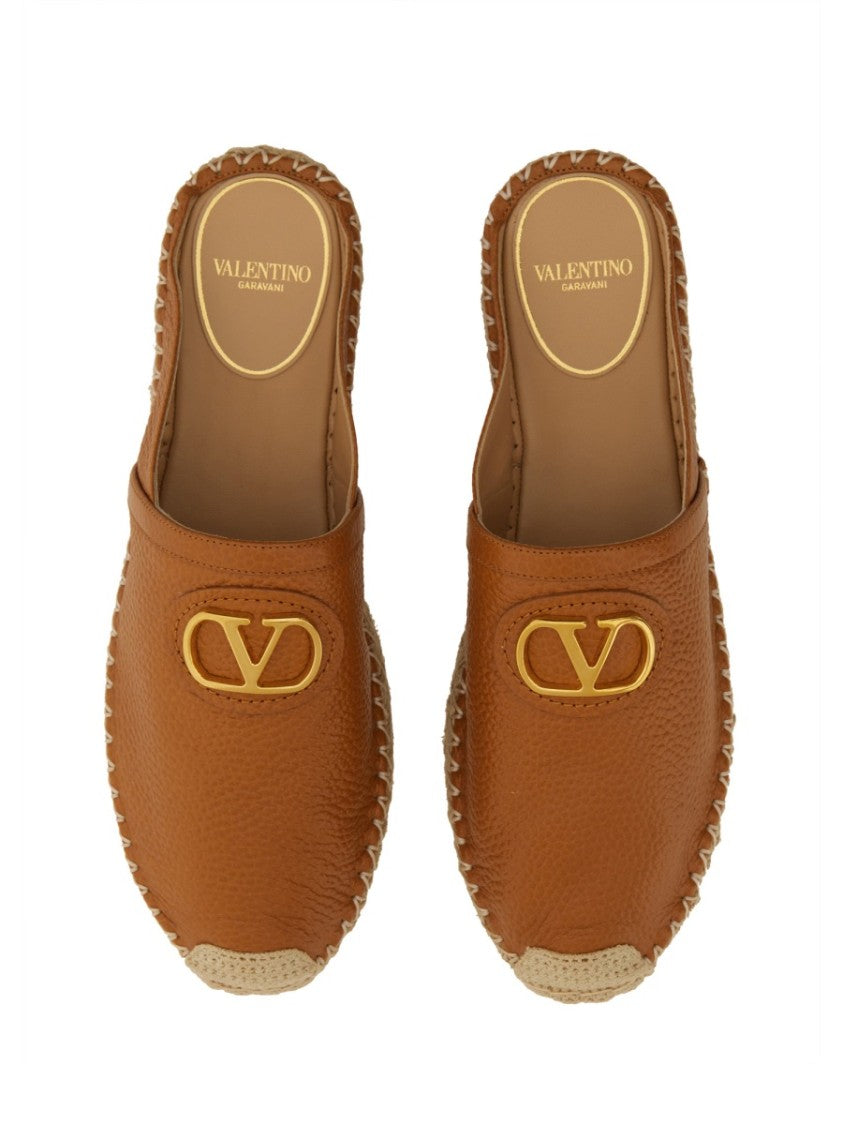 Valentino Garavani Brown Calf Leather Mules With Signature Logo