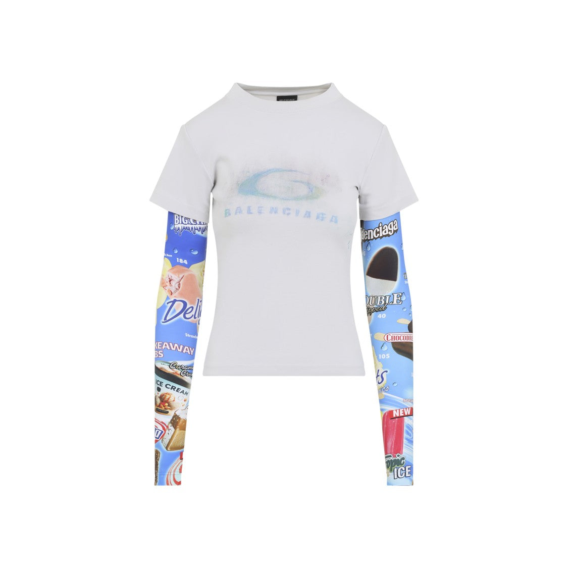 Balenciaga Dirty White Cotton Double Sleeve T-Shirt