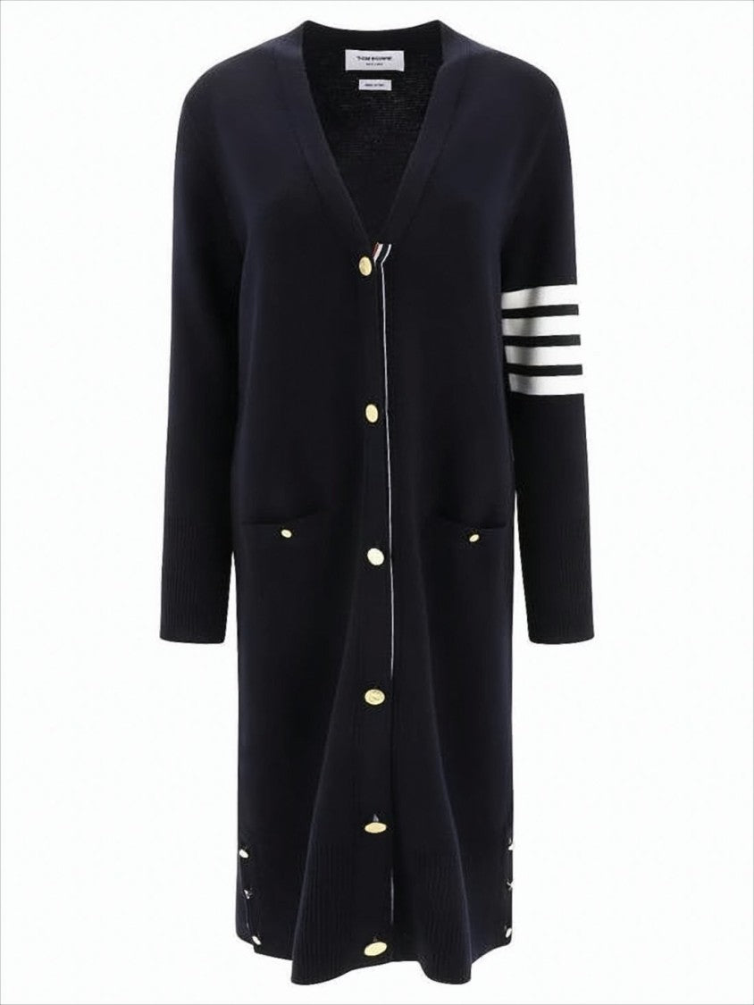 Thom Browne Merino Wool Long Cardigan With Deep V-Neckline And Gold-Tone Buttons