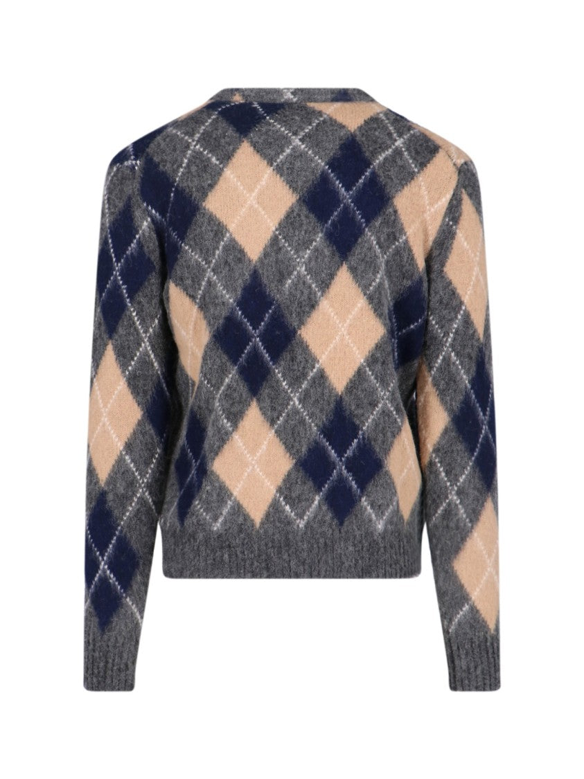 Aspesi Shetland Wool Cardigan – Grey Argyle