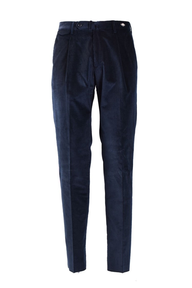 Tagliatore Tailored Blue Corduroy Trousers Front Pleats
