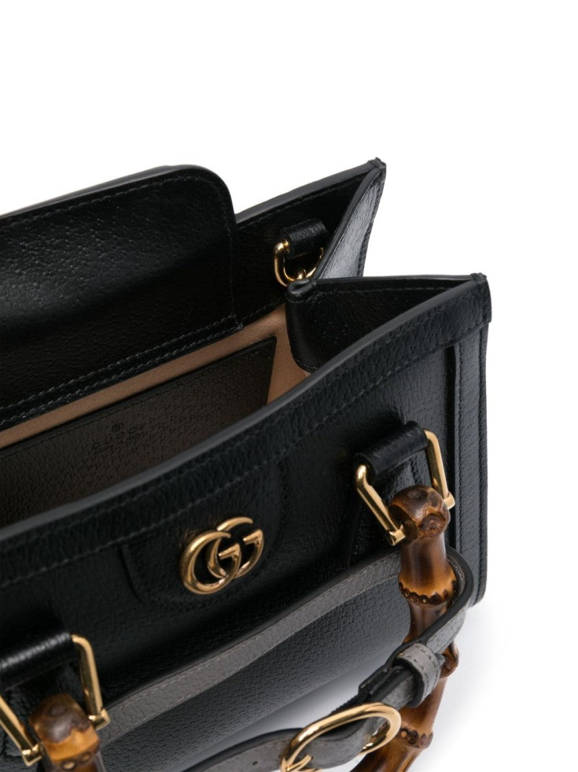 Gucci Black Diana Leather Bamboo Tote Bag