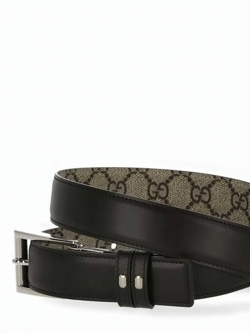 Gucci Reversible Black Leather And Monogram Canvas Belt