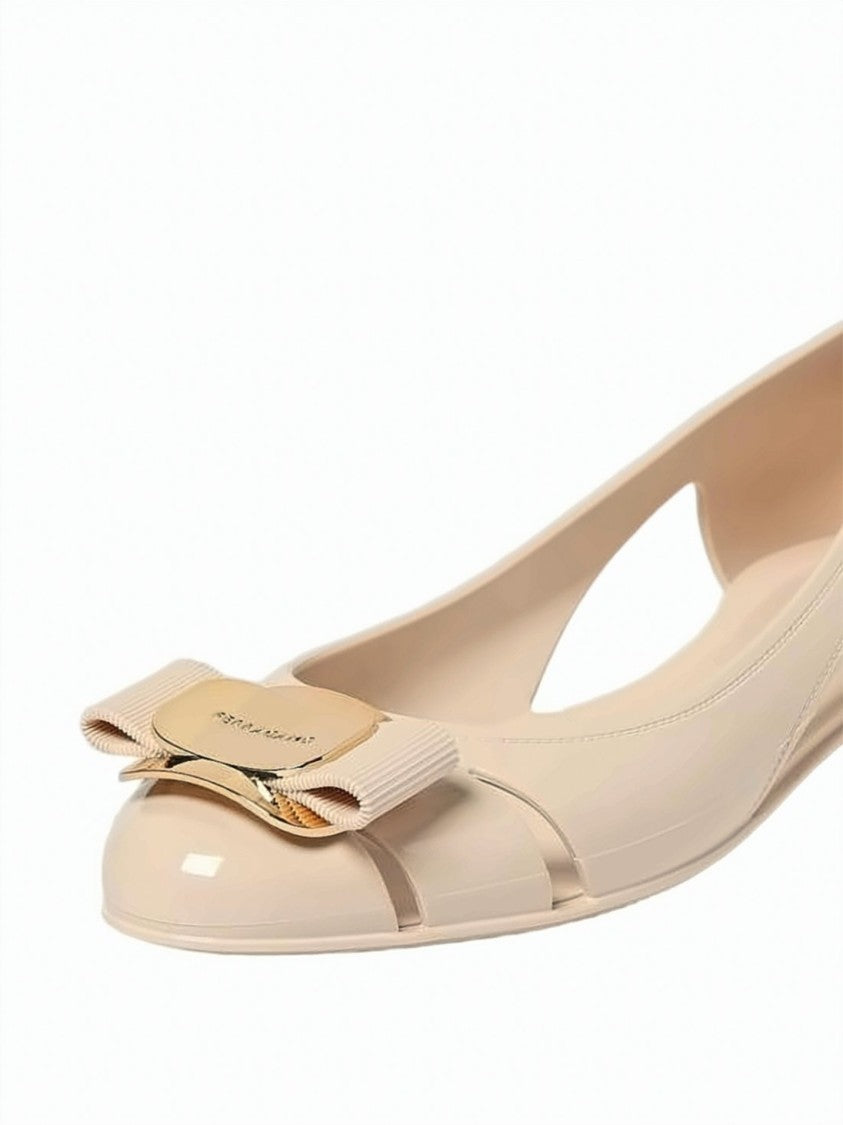Salvatore Ferragamo Glossy Rubber Flats With Cut-Out Sides