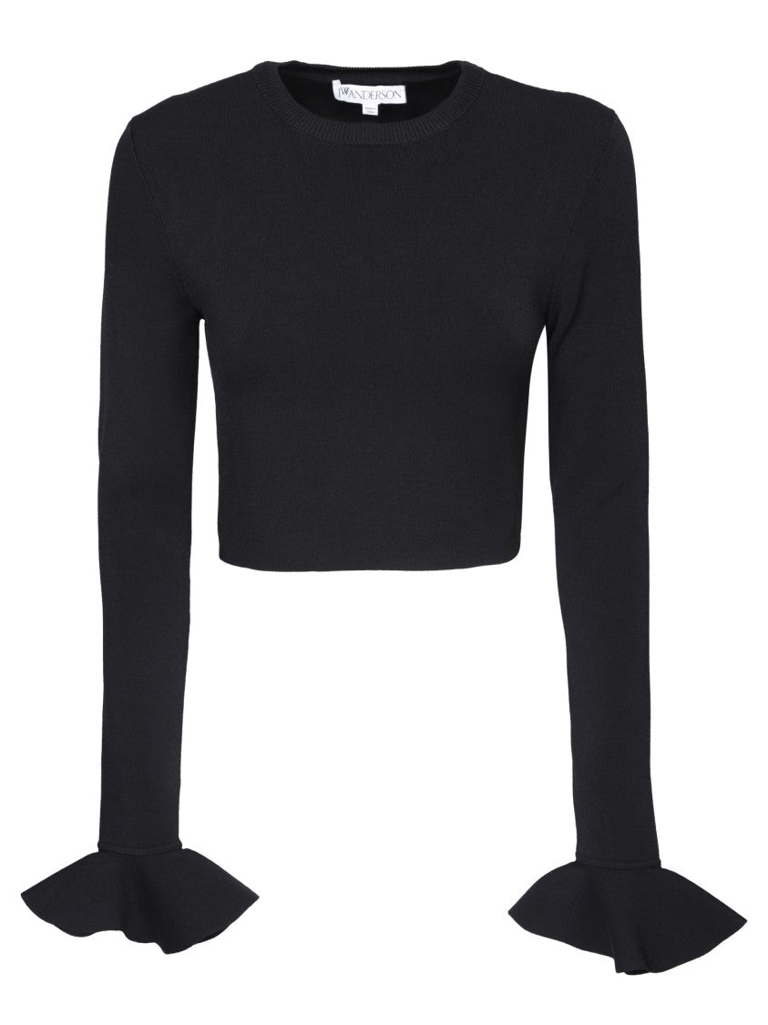 J. W. Anderson Cropped Black Knitwear With Ruffled Cuffs