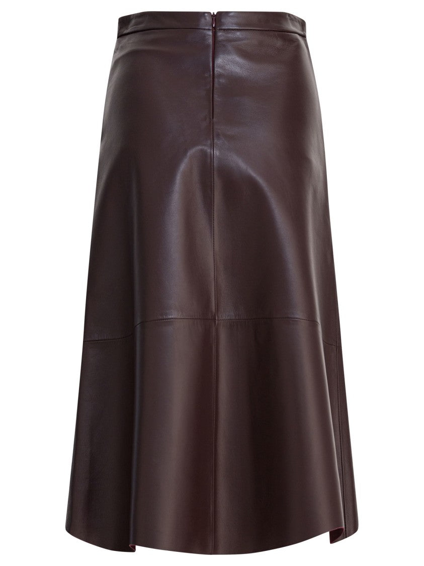 Furling By Giani Bordeaux Leather Knee-Length Skirt With A-Line Silhouette