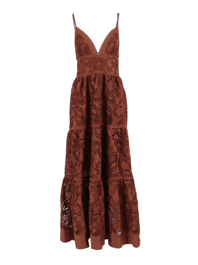 Ermanno Scervino Tiered Lace Cutout Midi Dress