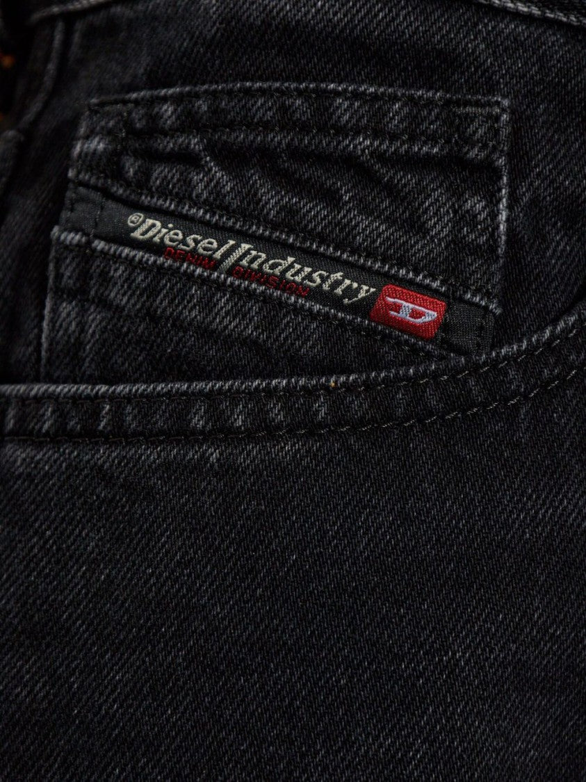 Diesel Black Cotton Blend Logo Patch Jeans