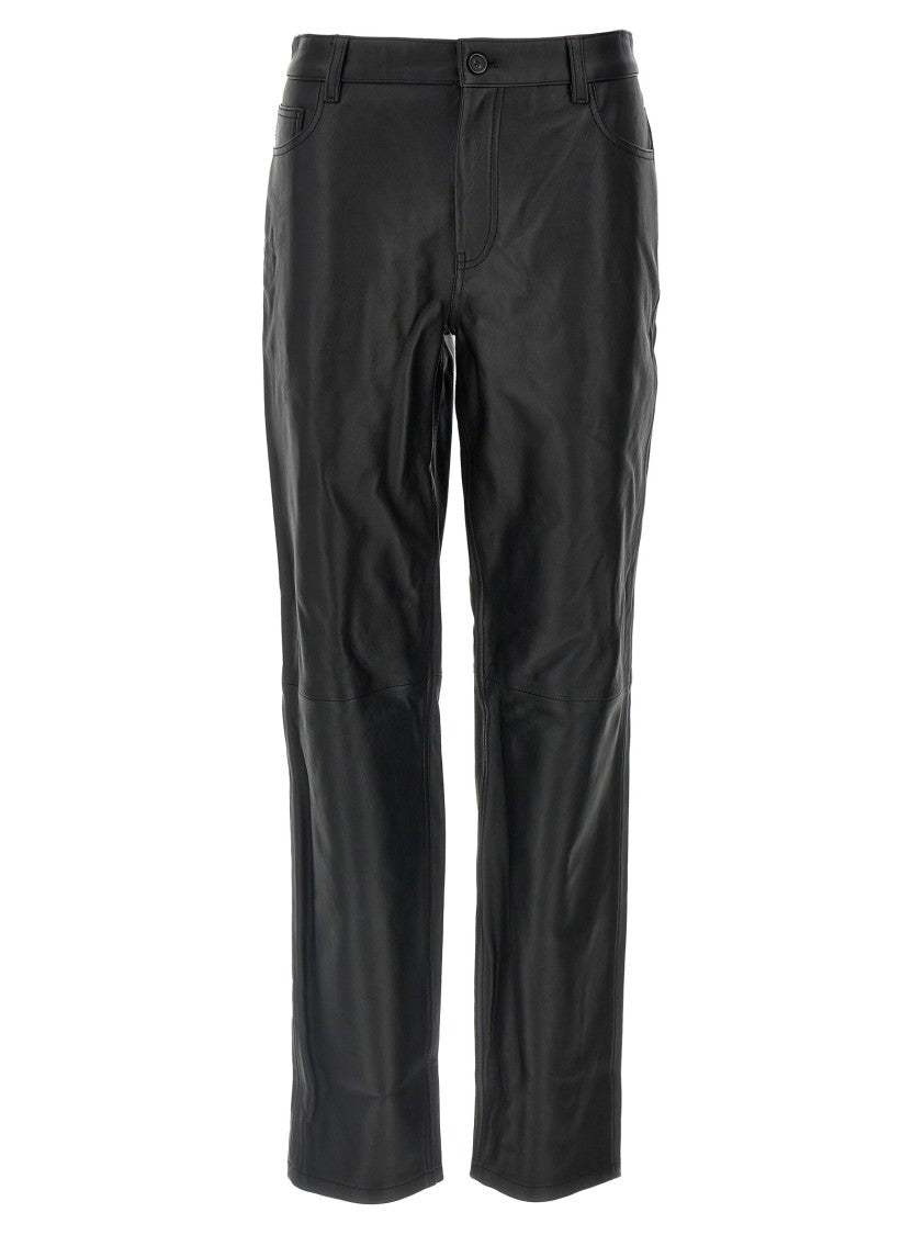 Totême Smooth Black Leather Pants With Classic Five-Pocket Design