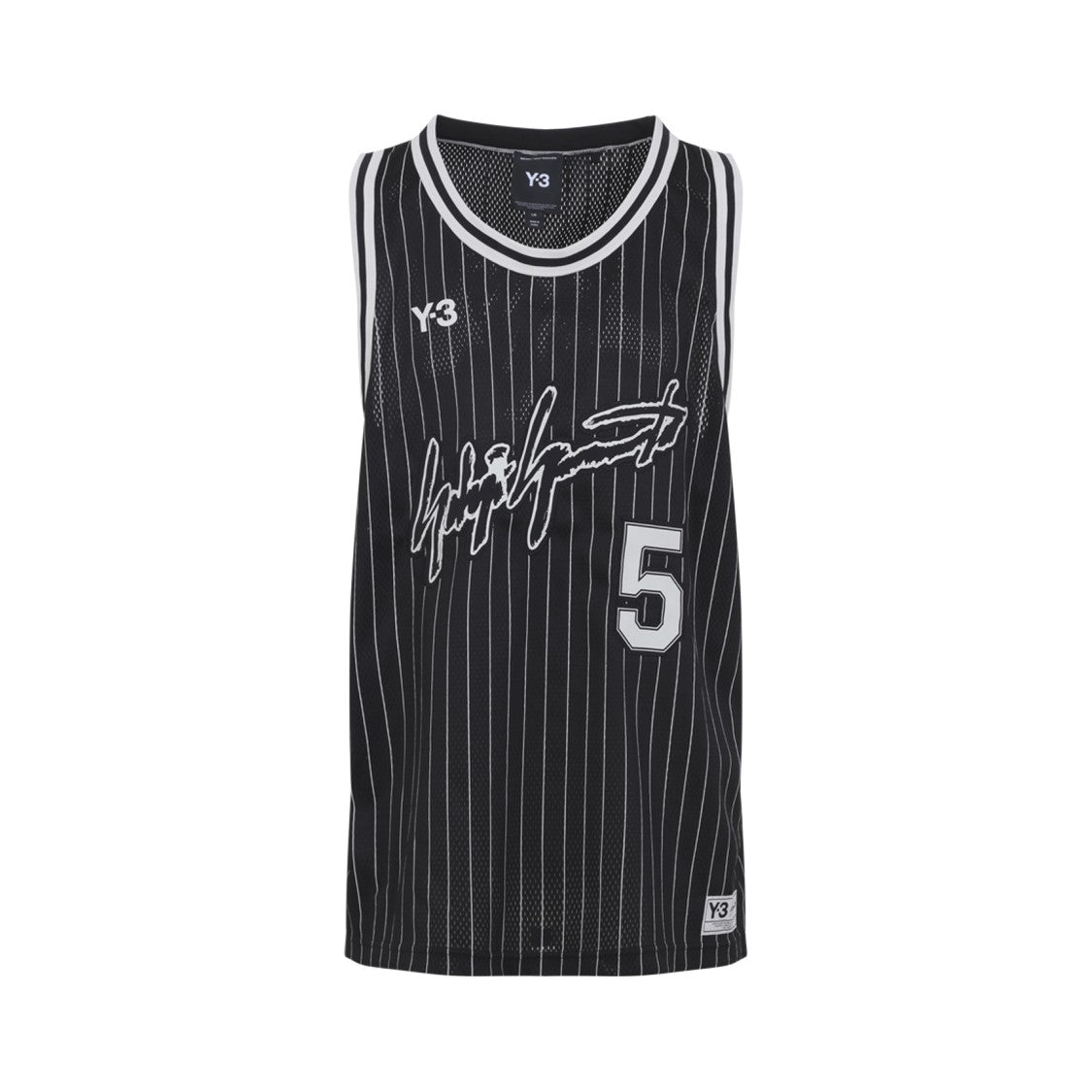 Y-3 Sleeveless Black Sports Jersey With White Pinstripes And Signature Graphic