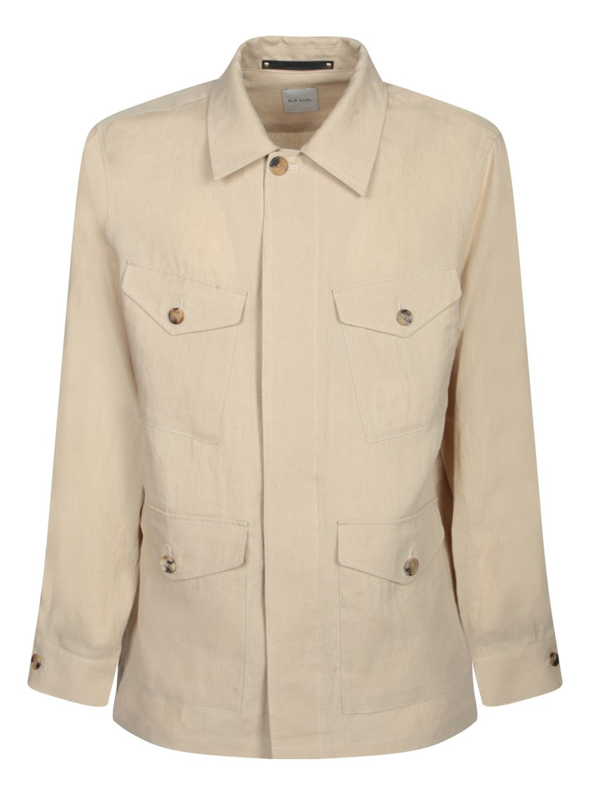 Paul Smith Beige Linen Overshirt With Classic Collar