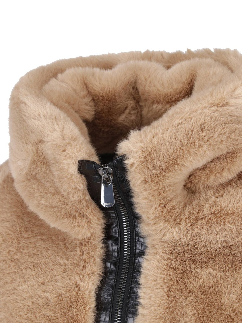 Pinko Brown Faux Fur Bagels Bomber Jacket