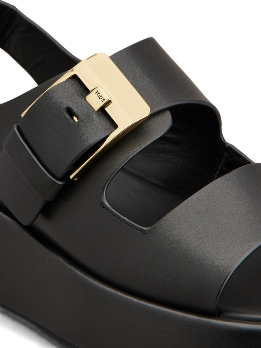 Tod's Black Buckle Fastening Platform Open Sandals