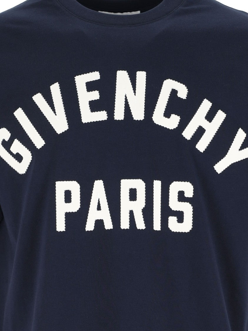 Givenchy Navy Blue Contrast Logo Jersey T-Shirt