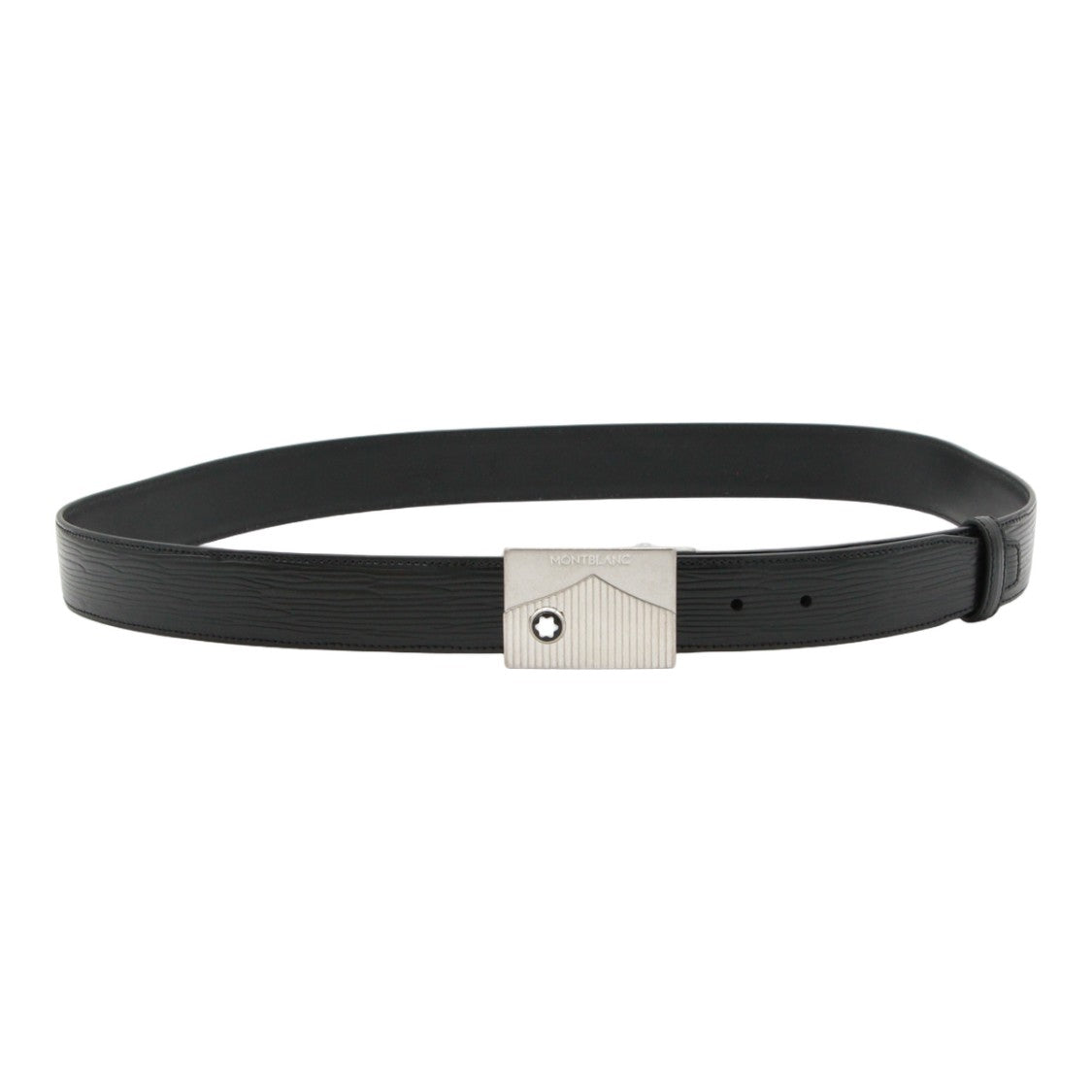 Montblanc Textured Leather Belt With Geometric Silver Buckle
