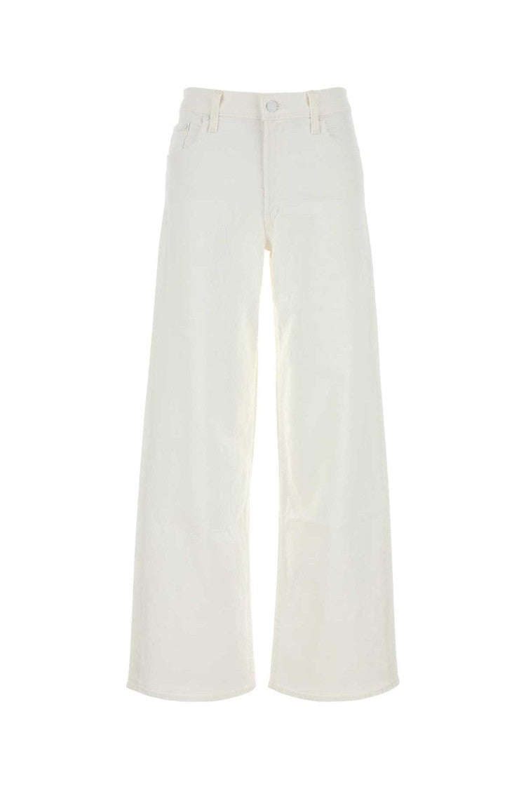 Mother White Stretch Denim The Spinner Wide-Leg Jeans