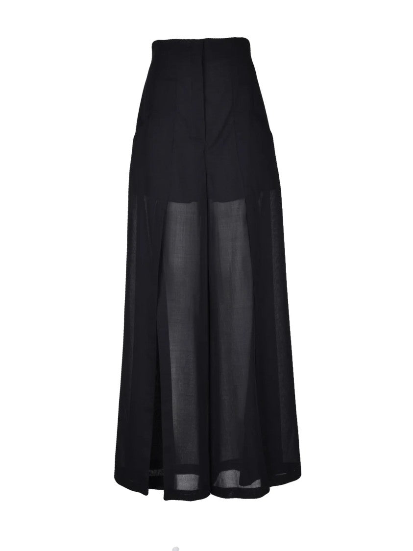 Philosophy Di Lorenzo Serafini Black High-Waisted Side Slit Virgin Wool Wide-Leg Pants