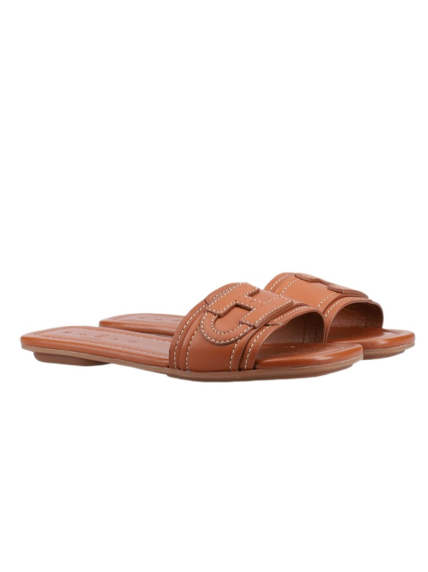 Hogan Smooth Suede Flat Sandals With Embossed Logo Detail