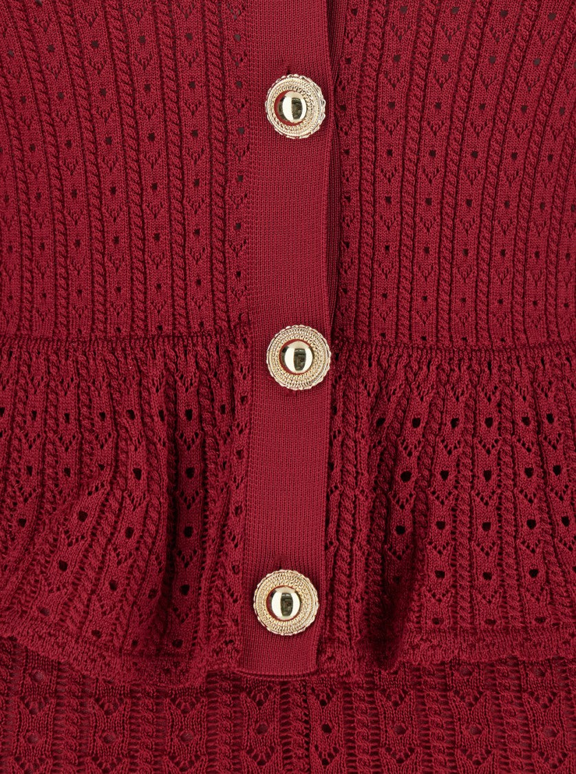 Self-Portrait Burgundy Pointelle Knit Mini Dress