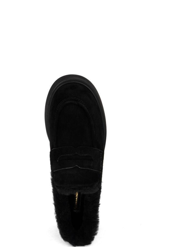 Adrianna Feretti Black Suede Plush Lining Penny Strap Loafers