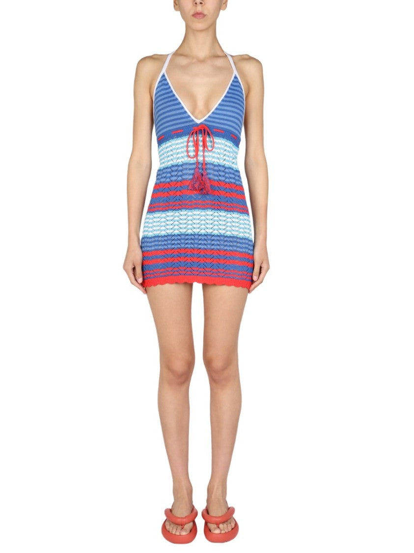 Gallo 1927 V-Neck Mini Dress With Back Knot Closure