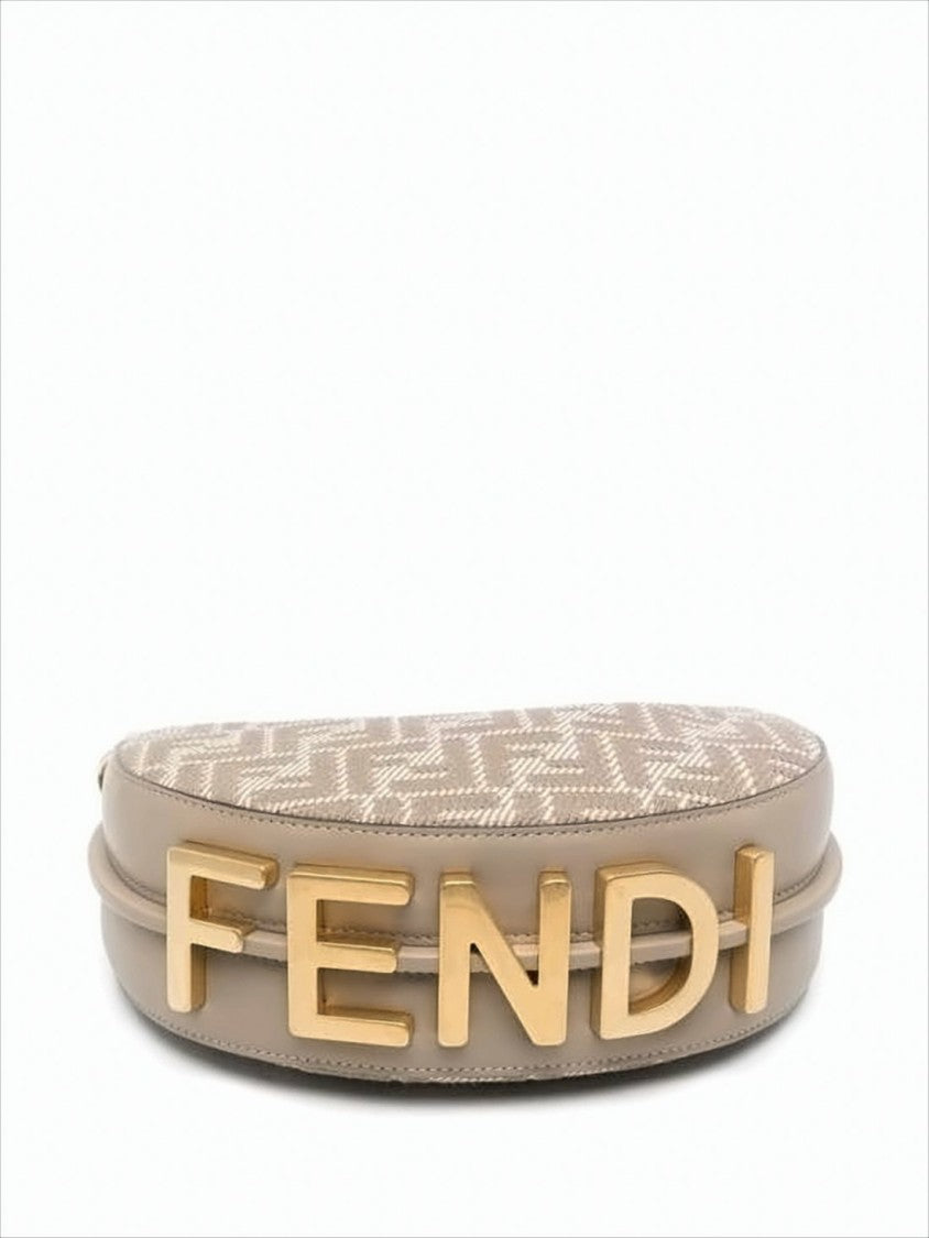 Fendi Crescent-Shaped Monogram Shoulder Bag With Leather Trim And Gold Hardware