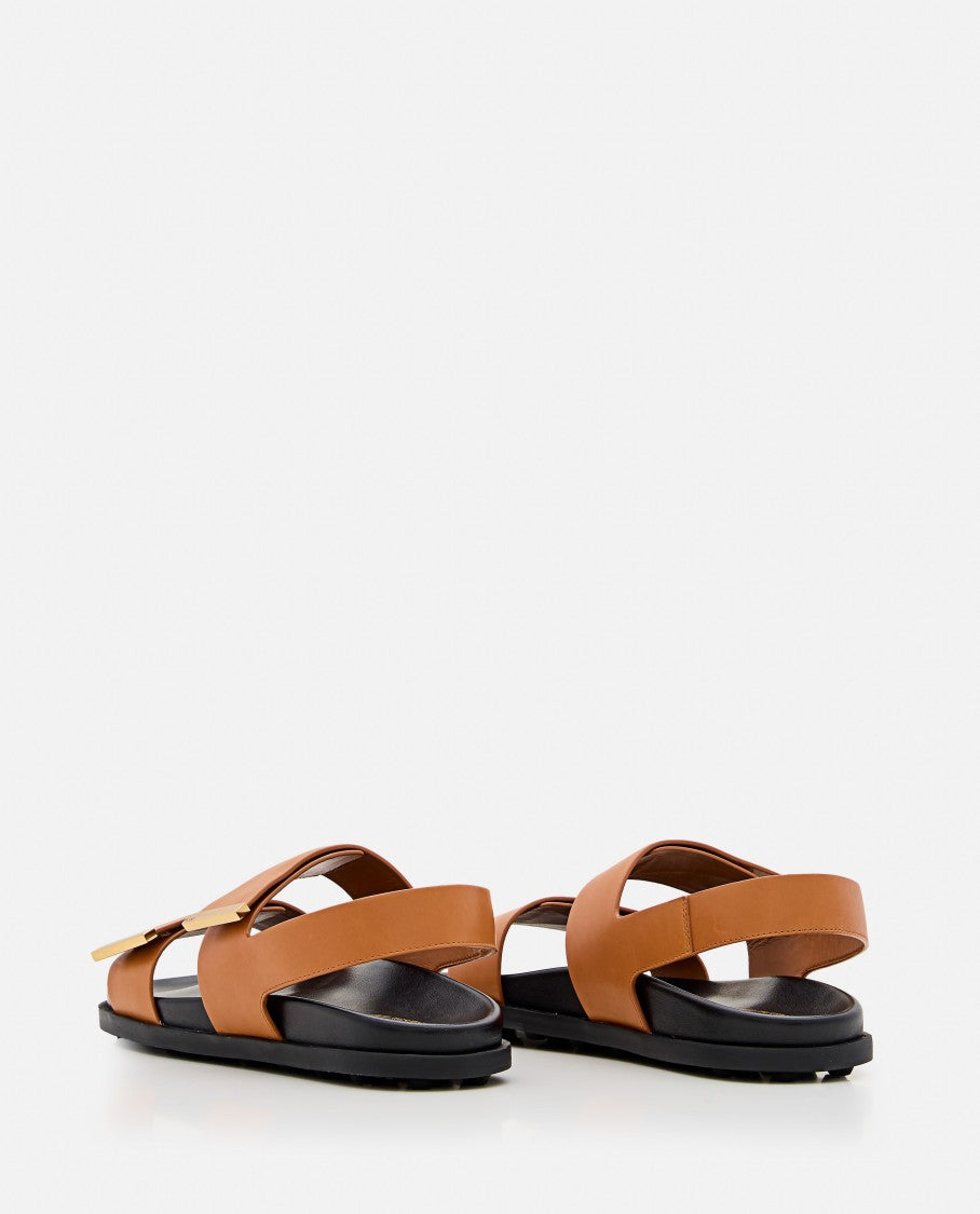 Tod's Brown Calfskin Logo Sandals
