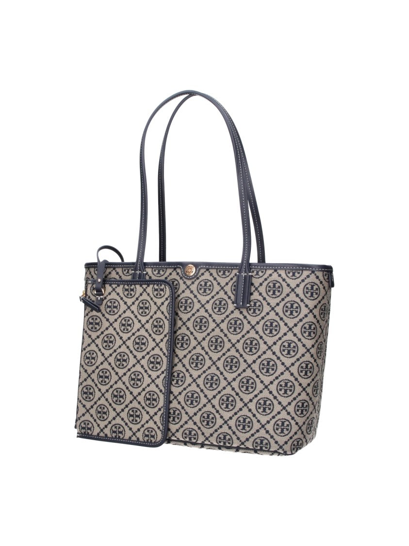Tory Burch Blue T Monogram Fabric Small Tote Bag