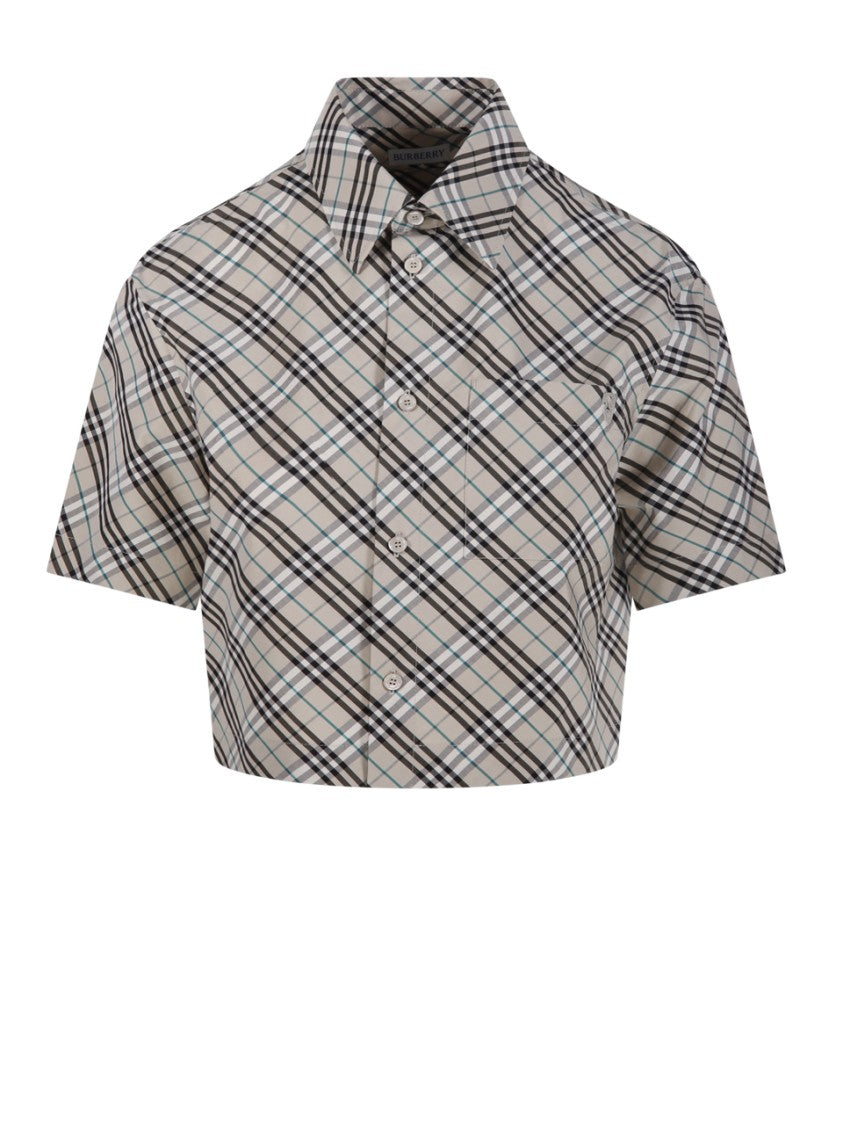 Burberry Plaid Cropped Shirt With Structured Collar