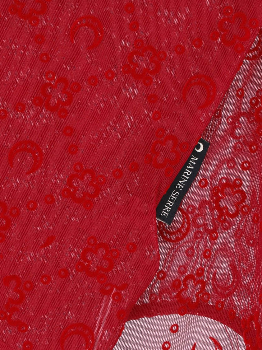 Marine Serre Red Moonogram Flocked Mesh Fitted Top