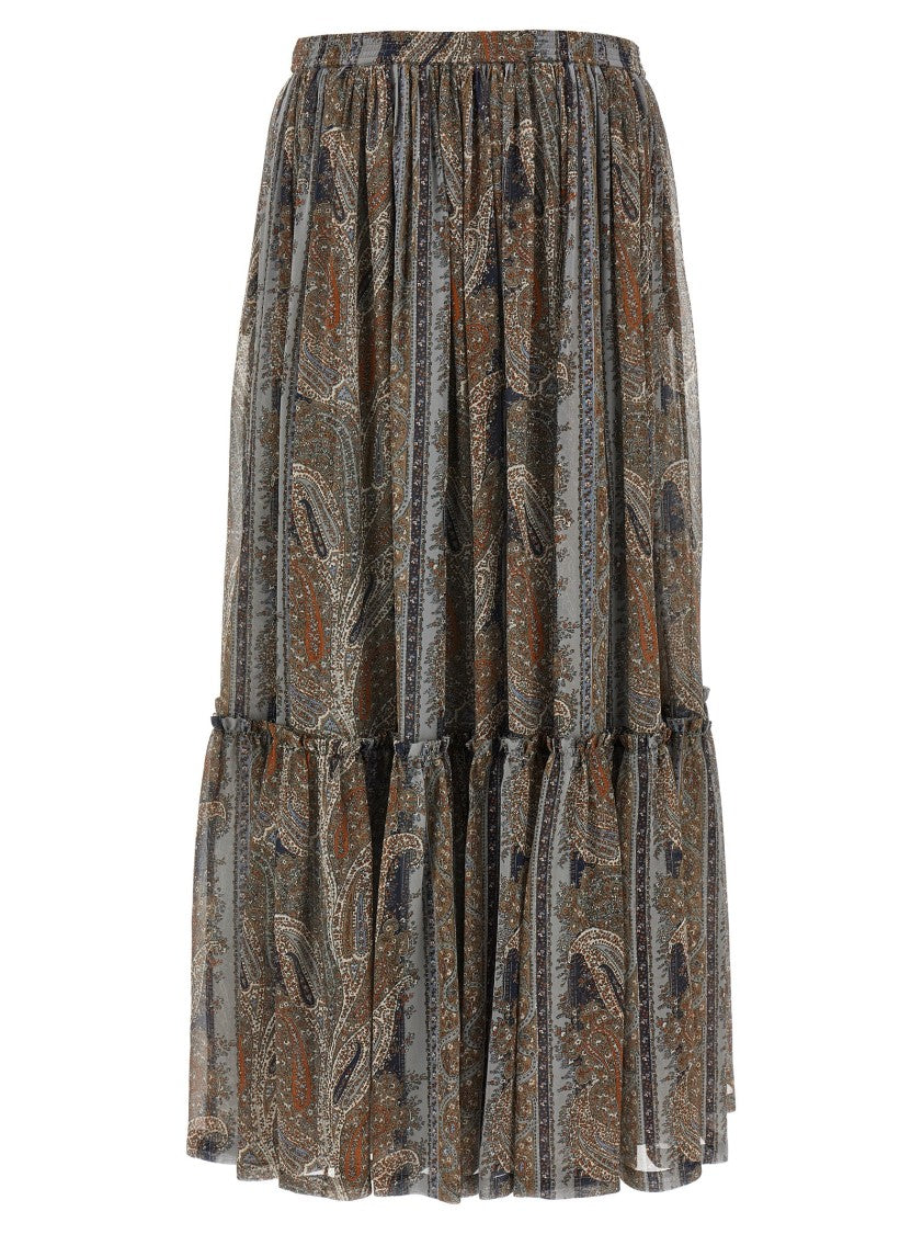 Saint Laurent Paisley Print Silk Maxi Skirt