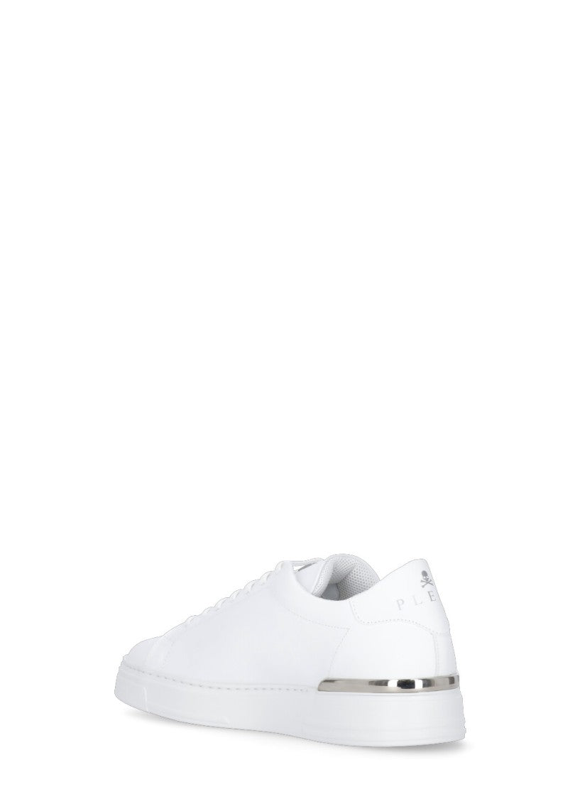 Philipp Plein White Hexagon Leather Metal Detail Sneakers
