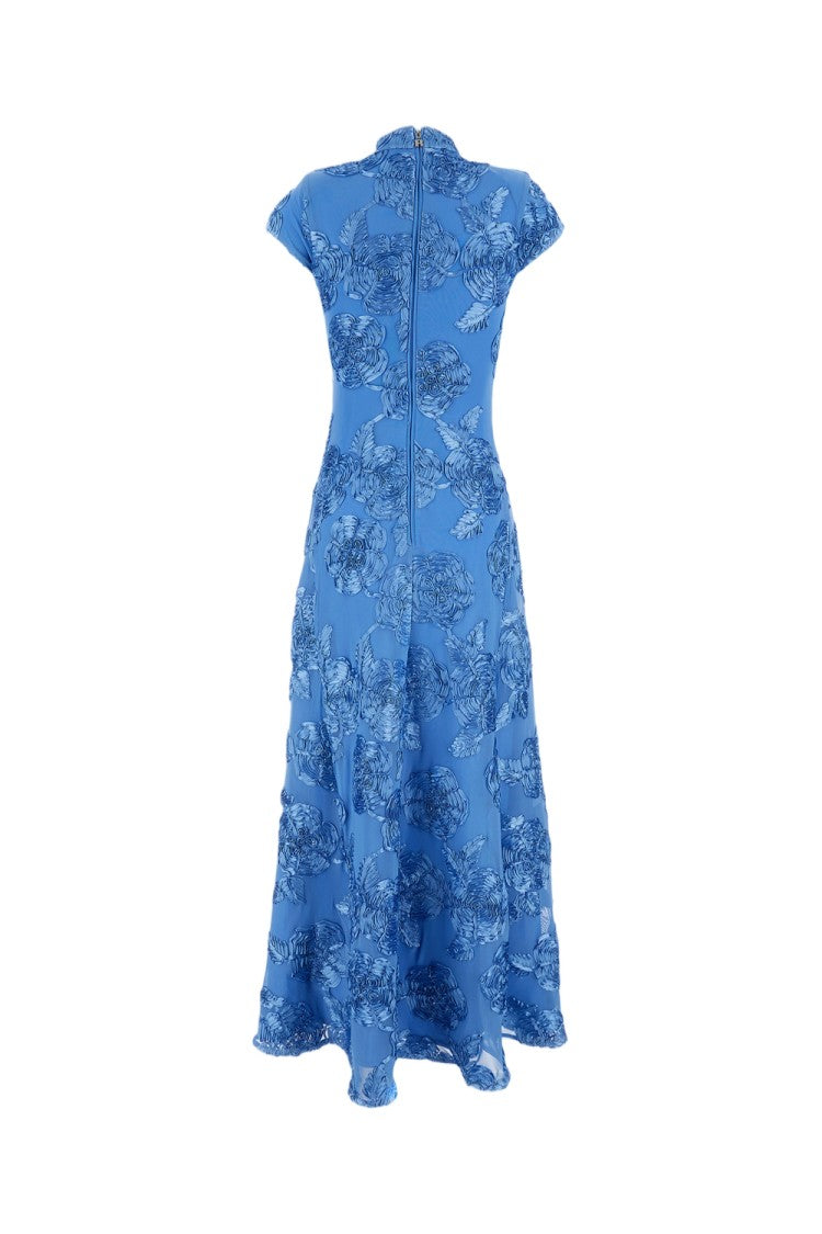 Rotate Birger Christensen A-Line Long Dress With Embossed Floral Motif