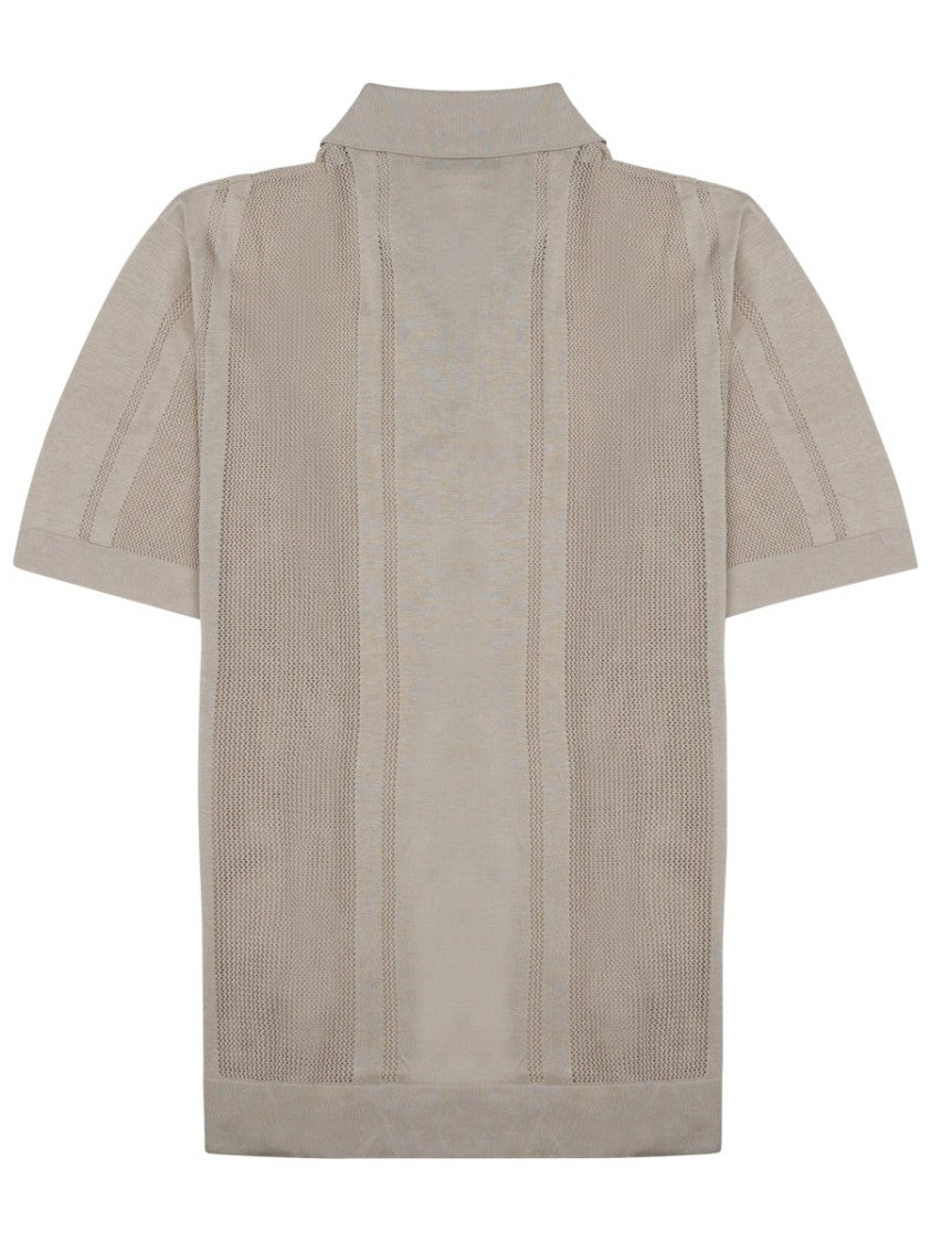 Paolo Pecora Milano Button-Down Short-Sleeve Shirt With Textured Knit And Vertical Stripes