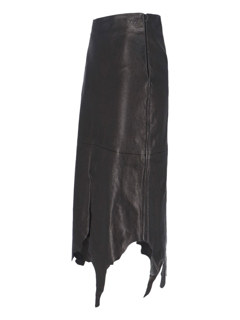 Diesel Black Asymmetrical Distressed Leather Skirt
