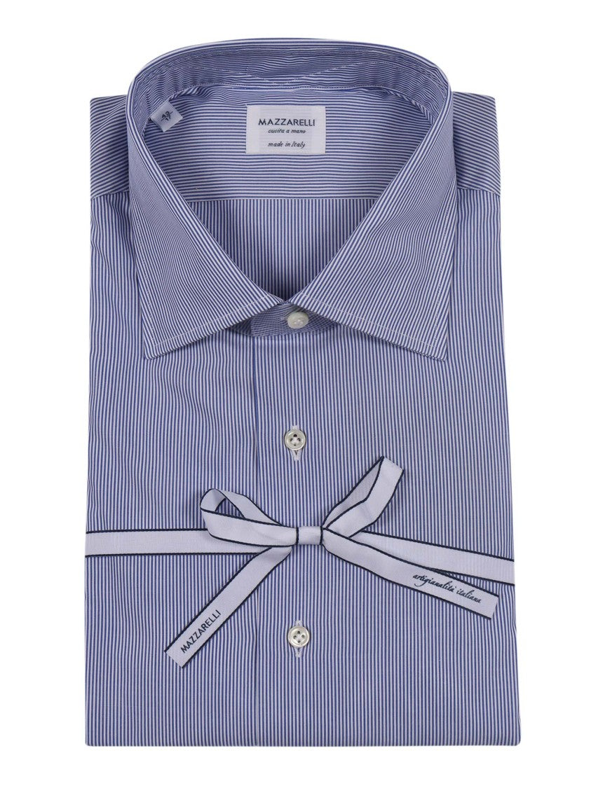 Mazzarelli Camicie Slim-Fit Light Blue And White Striped Poplin Cotton Shirt