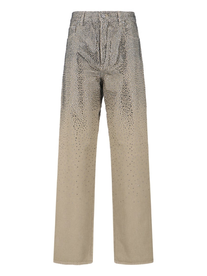 Golden Goose Straight-Leg Jeans With Rhinestones – Beige