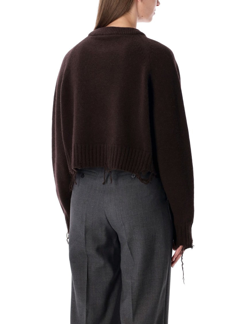 Low Classic Damaged Wool Blend Cropped Pullover Brown