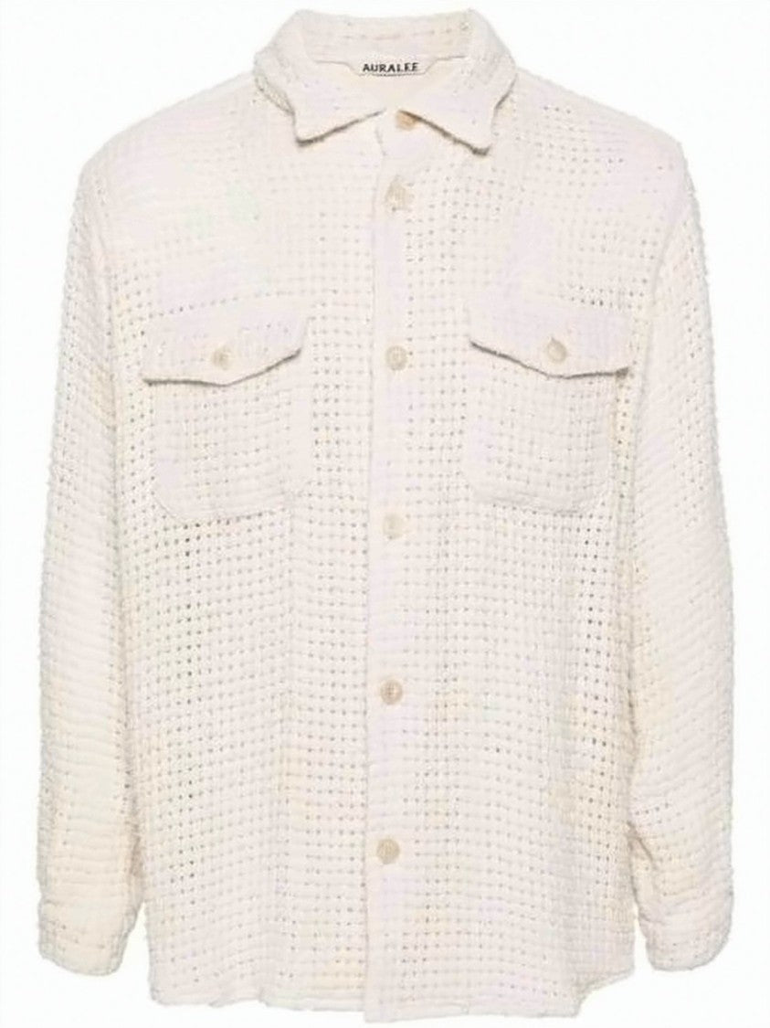 Auralee Textured Waffle-Knit Long-Sleeve Shirt