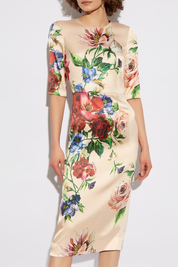 Dolce & Gabbana Fitted Midi-Length Dress With Floral Motif