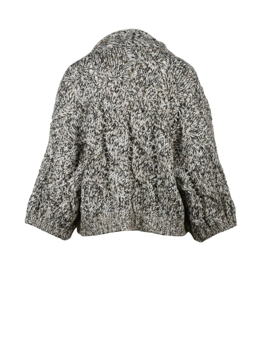 Brunello Cucinelli Cropped Chunky Knit Cardigan With Rhinestone Embellishments