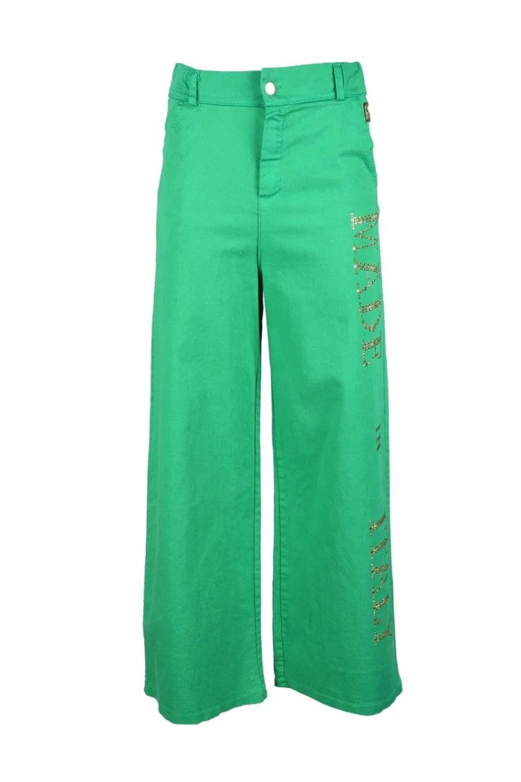 Marci By Gil Santucci Wide-Leg Cropped Trousers With Classic Waistband And Decorative Detail