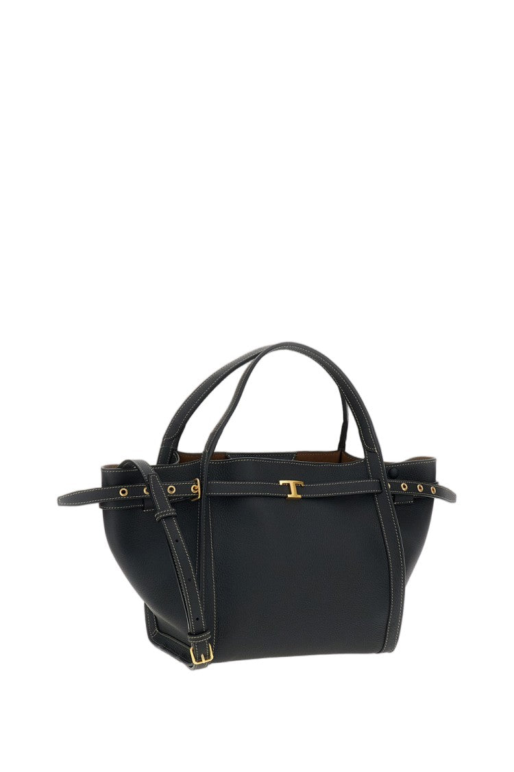 Tod's Black Tim Shopping Hammered Leather Tote Bag