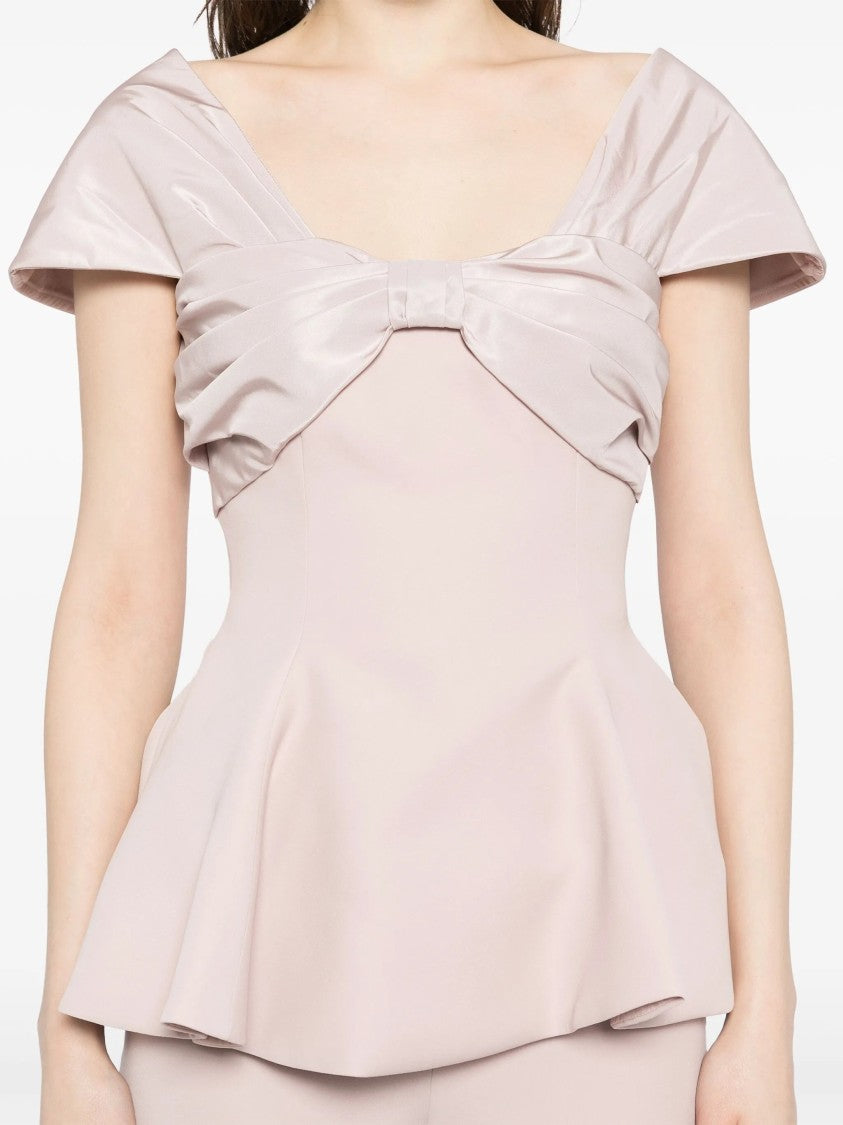 Saiid Kobeisy Draped Off-Shoulder Bow Top With Tailored Straight-Cut Pants
