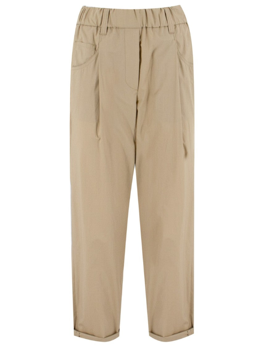Brunello Cucinelli Cotton Poplin Trousers With Jewel Embroidery
