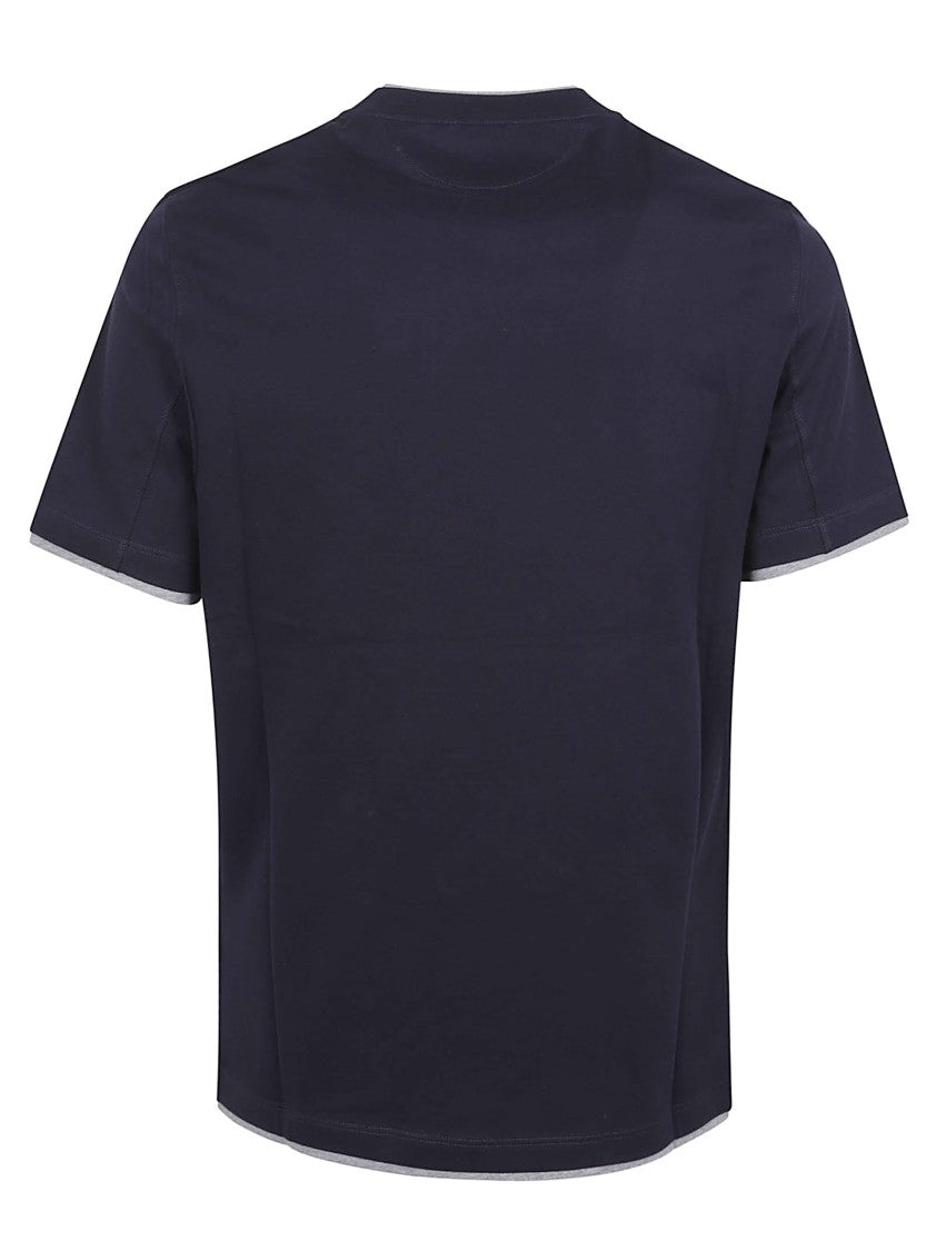 Brunello Cucinelli Blue T-Shirt With Contrast Trim And Crew Neckline