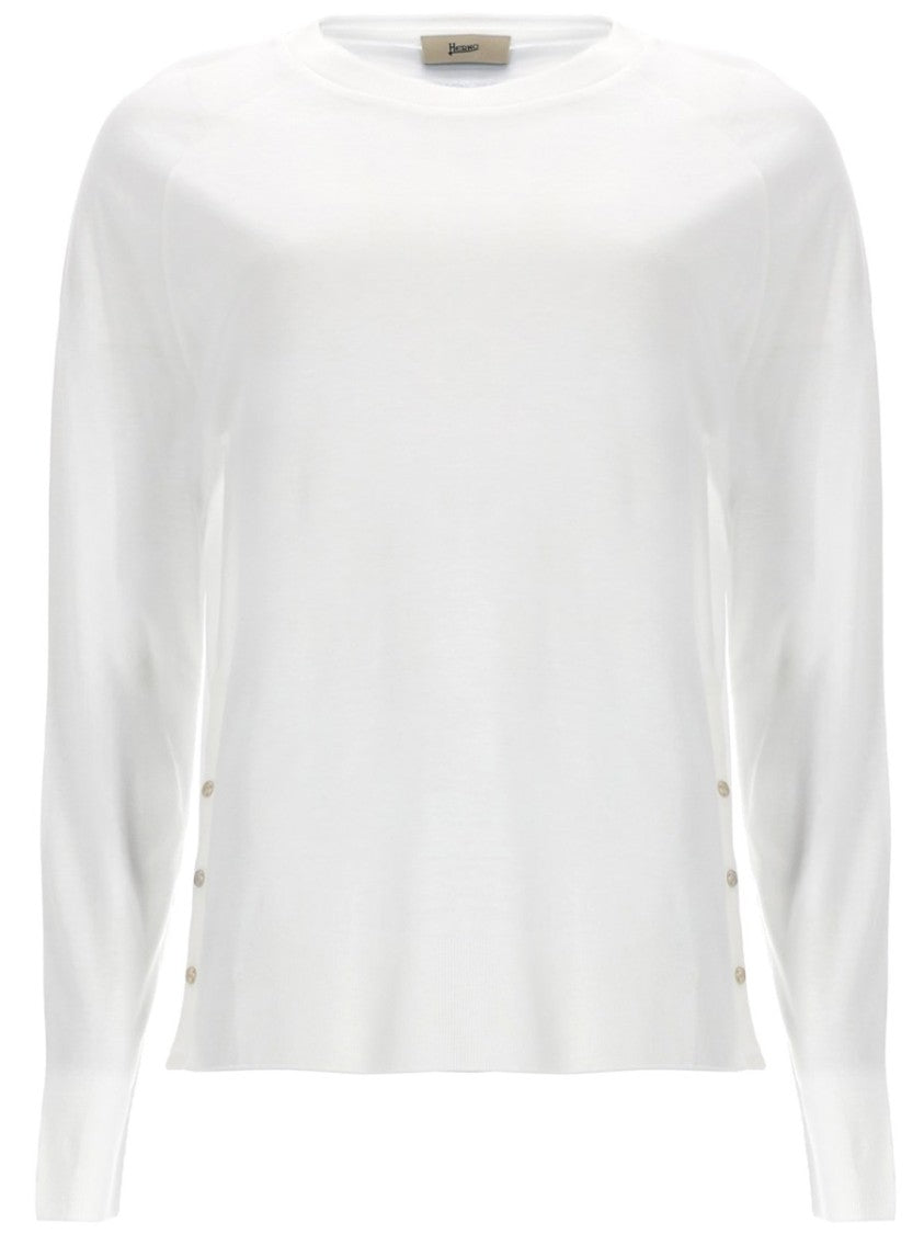 Herno Neutrals Side Buttons Lightweight Long-Sleeve Top